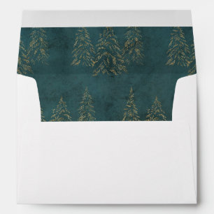 Gold Modern Christmas Tree Pattern Lined Envelope
