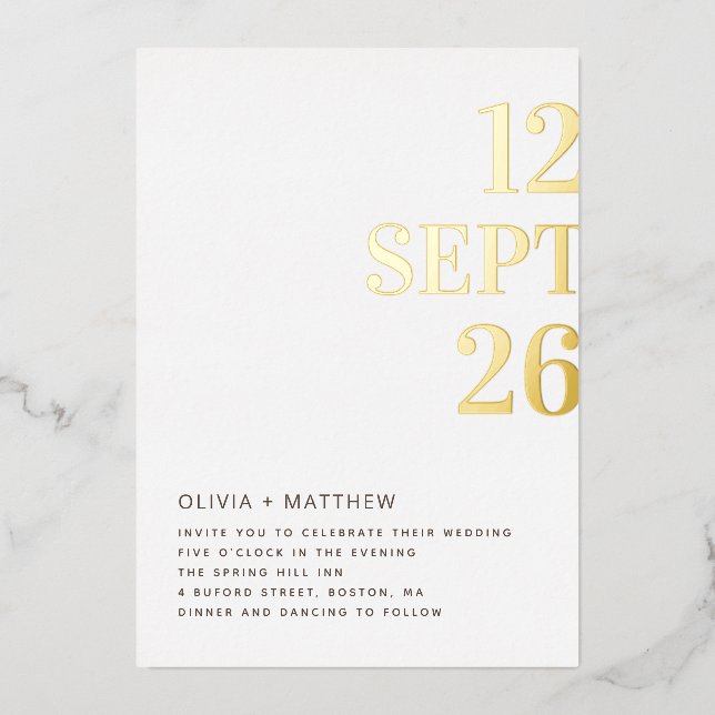 Gold modern clean typography wedding + details (Front)
