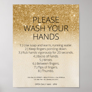 Gold Modern Covid Health Safety Glitter Hair Salon Poster