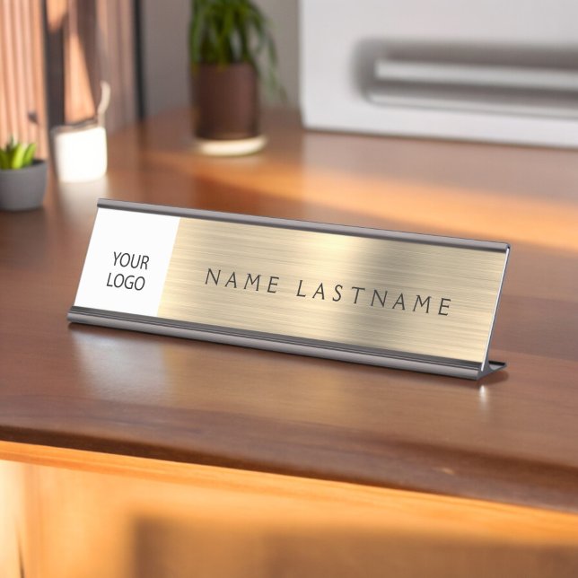 Gold Modern Custom Logo Executive Professional Desk Name Plate (Creator Uploaded)
