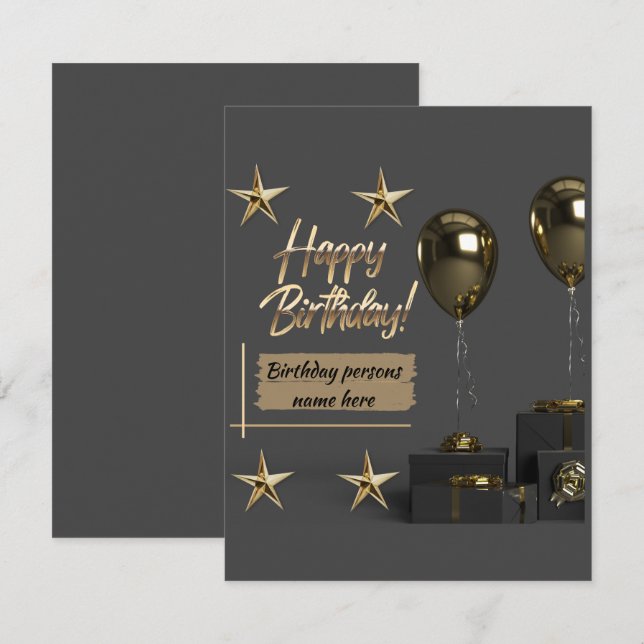 Gold Modern Customizable Happy Birthday Card (Front/Back)
