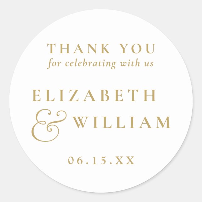 Gold Modern Elegant Monogram Wedding Thank You Classic Round Sticker (Front)