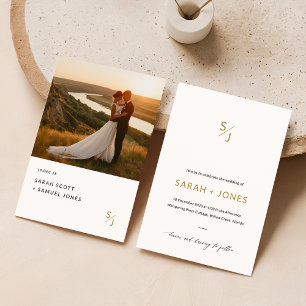 Gold Modern Elegant Photo Budget Wedding Invitation