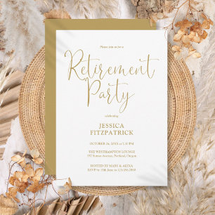 Gold Modern Elegant Script Retirement Party Invitation