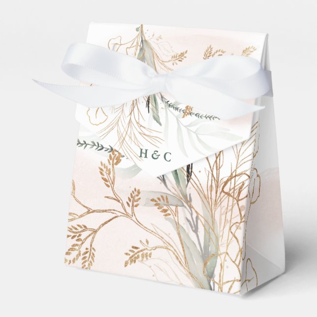 Gold Modern Eucalyptus Abstract Greenery Funky Favor Box (Front Side)