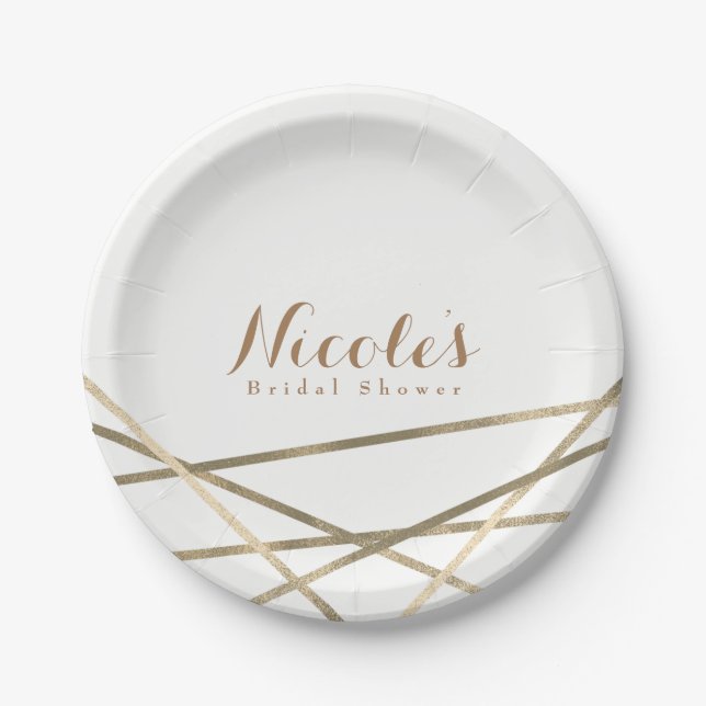 Gold Modern Geometric Lines Elegant Custom Paper Plate (Front)