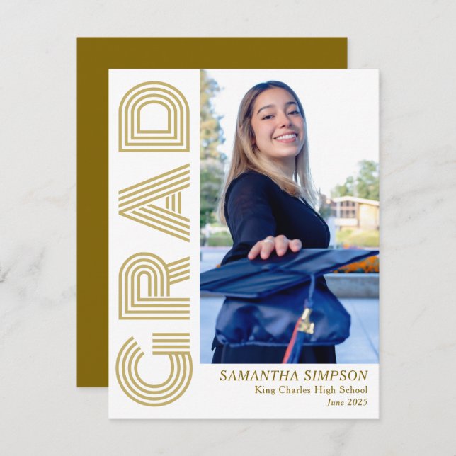 Gold Modern Graduation Announcement Flat Card (Front/Back)