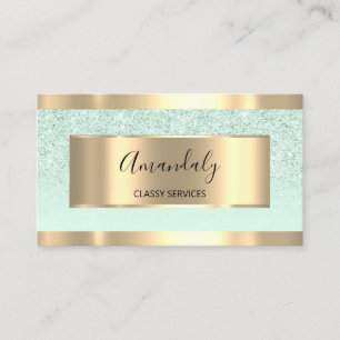 Gold  Modern Hairdresser Mint Green  Glitter OMBRÉ Business Card