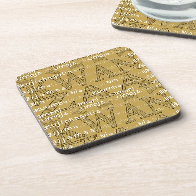 gold Modern Happy Kwanzaa Coaster (Left Side)
