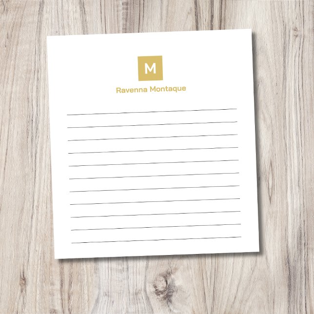 Gold Modern Lined Chic Trendy Monogram  Notepad (Creator Uploaded)