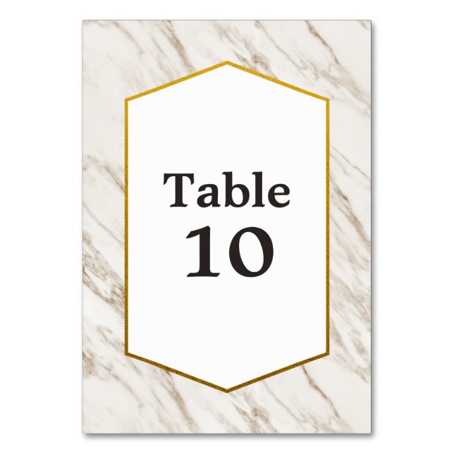 Gold Modern | Marble Table Number Card (Front)