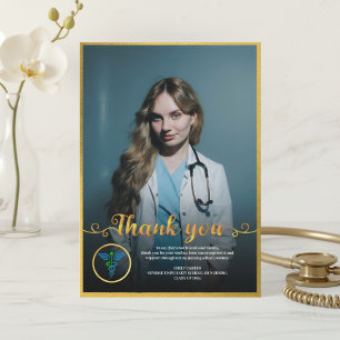 Gold Modern Medical & Nursing Graduation Photo  Thank You Card