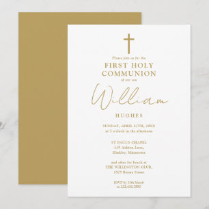 Gold Modern Minimalist First Holy Communion Invitation