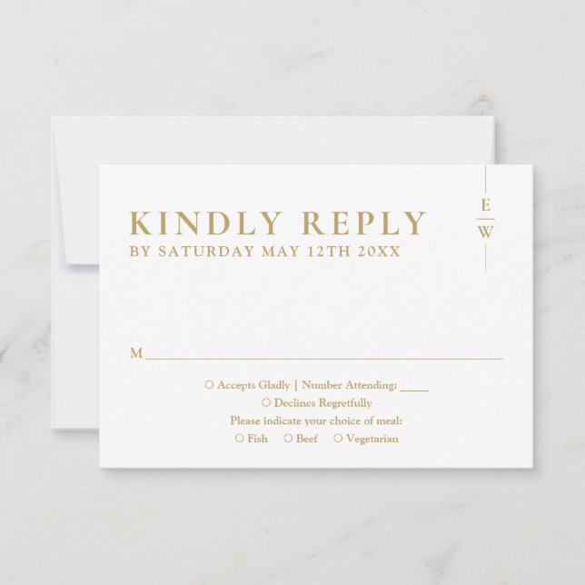 Gold Modern Minimalist Monogram Wedding RSVP Card (Front)