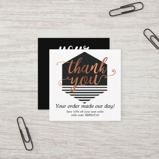 Gold Modern Personalized Order Circle Thank You  Square Business Card (Front/Back In Situ)