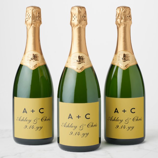 Gold Modern Personalized Wedding Champagne Favour Sparkling Wine Label (Bottles)