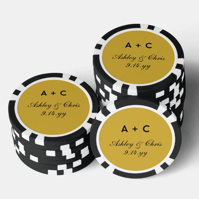 Gold Modern Personalized Wedding Reception Favour Poker Chips (Stack)