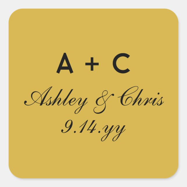 Gold Modern Personalized Wedding Reception Favour Square Sticker (Front)
