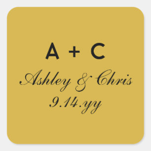 Gold Modern Personalized Wedding Reception Favour Square Sticker