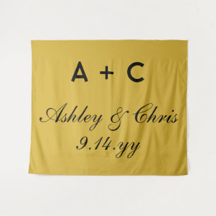 Gold Modern Personalized Wedding Reception Sign Tapestry