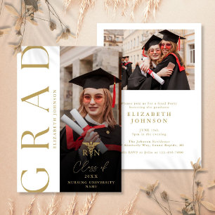 Gold Modern Photo RN Nurse Graduation Party Invitation