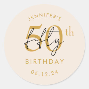 Gold Modern Script 50th Birthday Party Champagne Classic Round Sticker