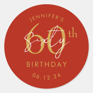 Gold Modern Script 60th Birthday Party Red Classic Round Sticker