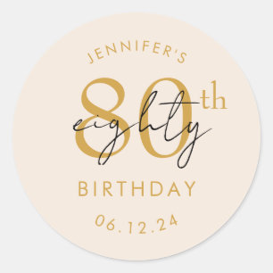 Gold Modern Script 80th Birthday Party Champagne  Classic Round Sticker