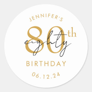 Gold Modern Script 80th Birthday Party  Classic Round Sticker