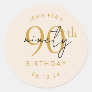 Gold Modern Script 90th Birthday Party Champagne  Classic Round Sticker
