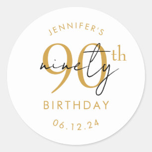 Gold Modern Script 90th Birthday Party  Classic Round Sticker