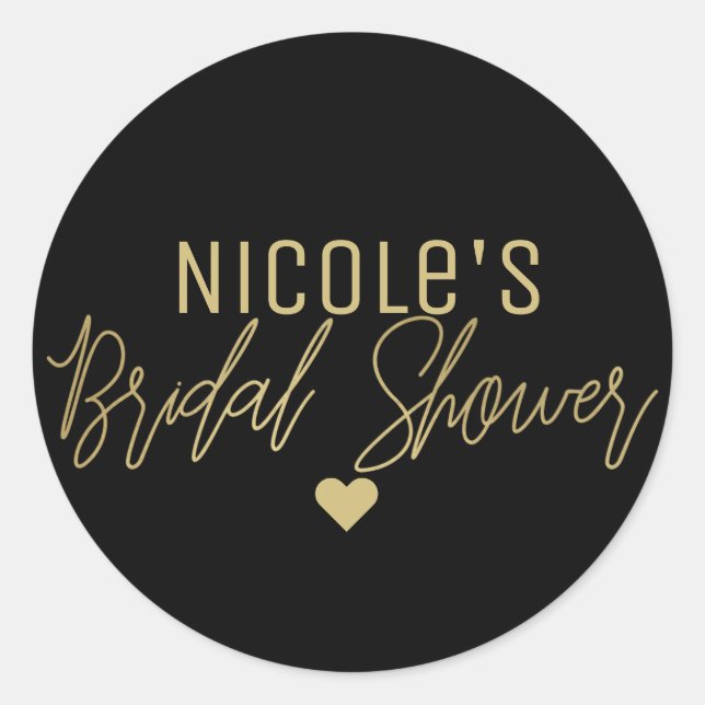 Gold Modern Script BRIDAL SHOWER Any Colour Custom Classic Round Sticker (Front)