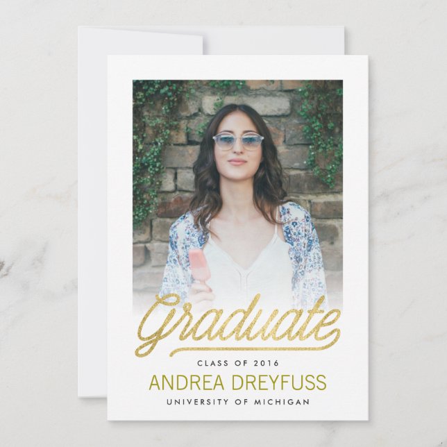 Gold Modern Script Faire-part de graduation photo (Devant)