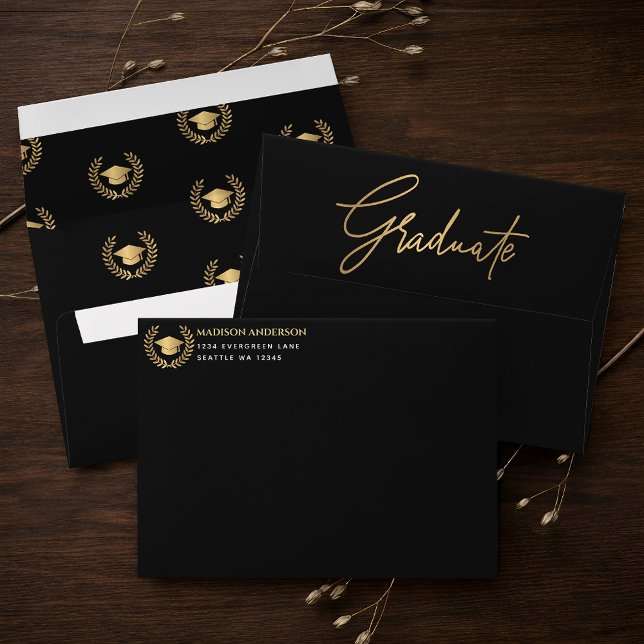 Gold Modern Script Graduation Return Address Envelope (Creator Uploaded)