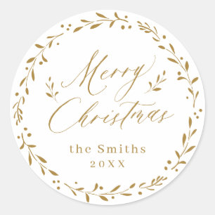 Gold Modern script Merry Christmas Holiday Gift Classic Round Sticker