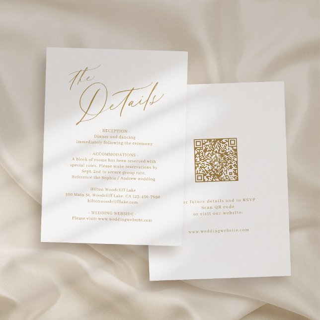 Gold modern script minimalist wedding details enclosure card (Gold modern script minimalist wedding details enclosure card)