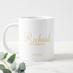 Gold Modern Script Personalized Groomsman Large Coffee Mug<br><div class="desc">Personalized Groomsman Gifts featuring personalized groomsman's name in gold modern script font style with title and wedding date in modern sans serif font style. Also perfect for best man, father of the bride, bridesmaid, maid of honour, mother of the bride and more. Please Note: The foil details are simulated in...</div>