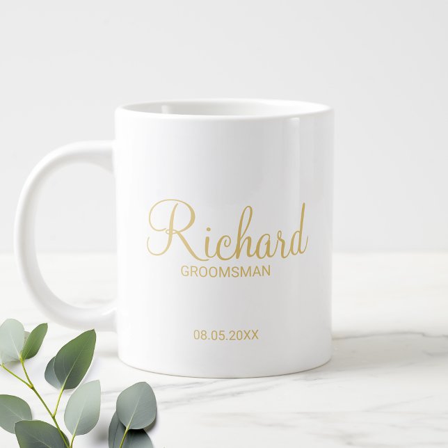Gold Modern Script Personalized Groomsman Large Coffee Mug (Creator Uploaded)