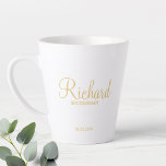 Gold Modern Script Personalized Groomsman Latte Mug<br><div class="desc">Personalized Groomsman Gifts featuring personalized groomsman's name in gold modern script font style with title and wedding date in modern sans serif font style. Also perfect for best man, father of the bride, bridesmaid, maid of honour, mother of the bride and more. Please Note: The foil details are simulated in...</div>