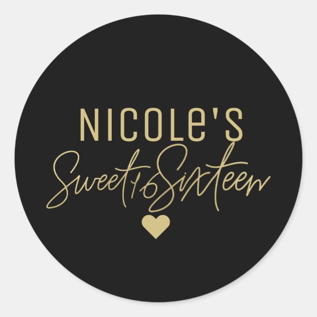 Gold Modern Script SWEET 16 Any Colour Custom Classic Round Sticker (Front)