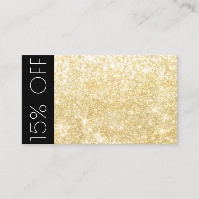 Gold Modern Shimmer and Sparkle Discount 15% Card (Front)