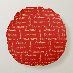 Gold Modern simple unique Calligraphy Family name Round Pillow