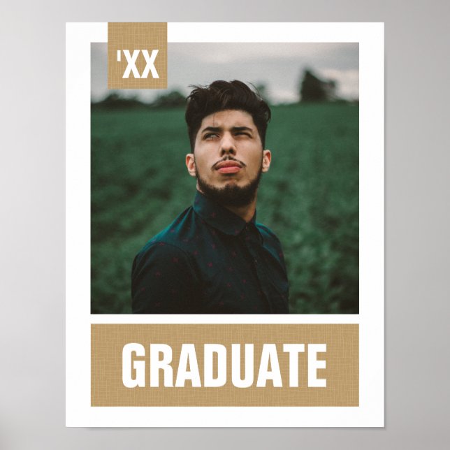 Gold Modern Textured Photo Graduation Poster (Front)