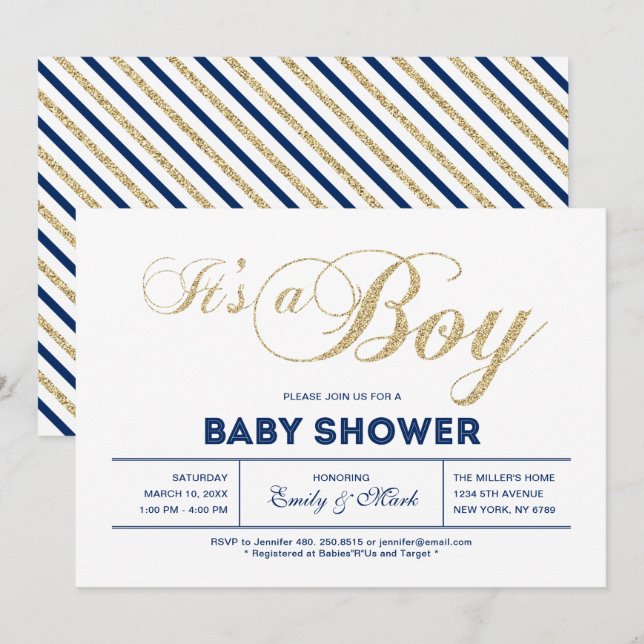 Gold | Modern Typography It's a Boy Baby Shower Invitation (Front/Back)