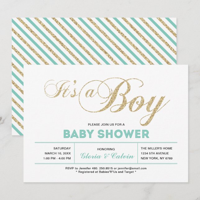 Gold | Modern Typography It's a Boy Baby Shower Invitation (Front/Back)