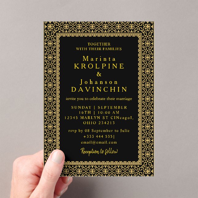 gold Modern Wedding  Acrylic Invitations (Insitu (Handheld))