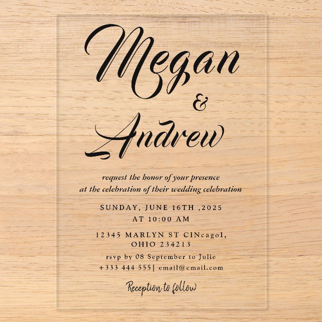 gold Modern Wedding  Acrylic Invitations (Front)