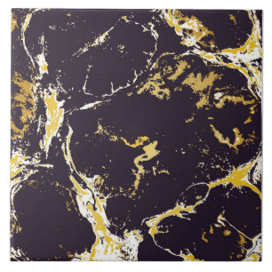 Gold monochrome ebrupaper marbling liquid paint tile