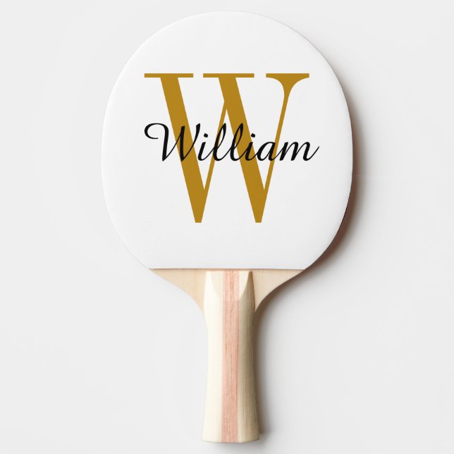 Gold Monogram and Name Personalized  Ping Pong Paddle (Front)