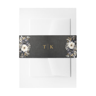Gold Monogram and Peonies Invitation Belly Band